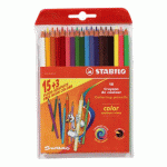 CRAYON DE COULEUR STABILO COLOR COULEURS ASSORTIES DONT 3 FLUOS - POCHETTE DE 18