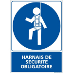 PANNEAU D'OBLIGATION PORT DU HARNAIS DE SÉCURITÉ PICTO + TEXTE. OBLIGATION SIGNALISATION EPI. AUTOCOLLANT, PVC, ALU - ALUMINIUM 2 MM - 450 X 630 MM