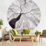 K&L WALL ART - PAPIER PEINT INTISSÉ PHOTO ROND PAVLASEK CONTE PAPIERS PEINTS COURONNE D'ARBRE TABLEAU Ø1.88M - GRIS