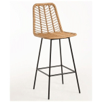 LES TENDANCES - TABOURET DE BAR ROTIN NATUREL ET ACIER NOIR TAKA 73CM