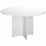 TABLE RONDE 120 CM PLATEAU BLANC PIEDS CROIX PLEIN BOIS BLANC EXCELLENS