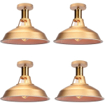 LAMPE DE PLAFOND 27CM PLAFONNIER INDUSTRIEL RÉTRO EN FER ABAT-JOUR LUMINAIRE COULOIR BALCON ESCALIER OR&BLANC 4 PACK - 4PCS