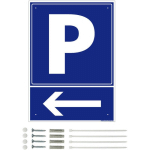 PANNEAU DE SIGNALISATION PRÉPERCÉ PVC OU ALU RECTANGULAIRE + KIT DE FIXATION - PARKING FLÈCHE À GAUCHE - PVC 1 MM - 210 X 300 MM - PARKING FLÈCHE À