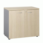 ARMOIRE BASSE HAUTEUR BUREAU PORTES BATTANTES H 75,5 X L 80 CM SQUADRA CHÊNE CLAIR