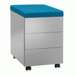 CAISSON MOBILE MÉTAL 3 TIROIRS ALUMINIUM AVEC COUSSIN TURQUOISE