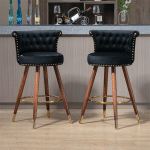 LOT DE 2 TABOURETS DE BAR PIVOTANTS 55.5X51X95.5CM, AVEC DOSSIER ET REPOSE-PIEDS, HAUTEUR FIXE DE 360 DEGRÉS, NOIR