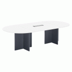 TABLE DE RÉUNION MODULABLE AVEC EXTENSION EXCELLENS L 260 X P 120 CM PLATEAU BLANC PIEDS CROIX PLEIN BOIS ANTHRACITE