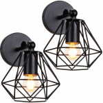 2 PCS APPLIQUE MURALE STYLE VINTAGE EN FER FORGÉ LAMPE MURALE CAGE DE DIAMANT APPLIQUE MÉTAL 16CM - NOIR