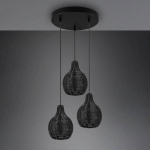 REALITY LEUCHTEN SUSPENSION SPROUT EN ROTIN, À 3 LAMPES, NOIRE