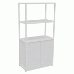 BIBLIOTHÈQUE LUMYA L 80 X P 41,5 X H 162 CM MODULE DÉPART STRUCTURE MÉTAL BLANC 2 PORTES BLANC