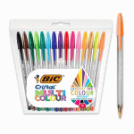 STYLO BILLE BIC CRISTAL MULTICOLOUR ÉCRITURE LARGE - POCHETTE DE 15 COULEURS ASSORTIES