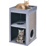 NICHE POUR CHATS À 2 NIVEAUX AVEC GRIFFOIR PLANCHE AMOVIBLE EN SISAL, 40 X 40 X 69 CM, TOUR POUR CHAT AVEC PELUCHE, GRIS - GOPLUS