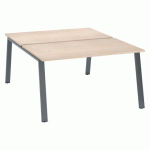 PÔLE 2 BUREAUX ECLA CHÊNE CLAIR L 140 X P 80 CM PIÈTEMENT MÉTAL FINITION ANTHRACITE