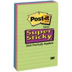 POST-IT® BLOC DE NOTES  ADHÉSIVES SUPER STICKY  - 102 X 152 MM - COULEUR : ASSORTIES
