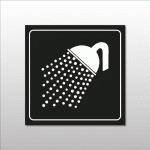PLAQUE DE SIGNALÉTIQUE CARRÉE - PICTOGRAMME DOUCHE - GRAVOPLY  - 200 X 200 MM - BLANC SUR FOND NOIR