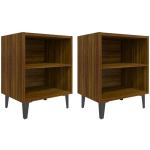 TABLES DE CHEVET PIEDS EN MÉTAL 2 PCS CHÊNE MARRON 40X30X50 CM