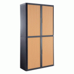 ARMOIRE EASY OFFICE HAUTEUR 204 CM CORPS NOIR RIDEAUX COLORIS HÊTRE - MANUTAN COLLECTIVITÉS