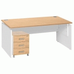 PACK BUREAU L 160 CM + CAISSON MOBILE 3 TIROIRS CHÊNE CLAIR INTUITIV