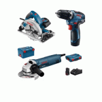 PACK PERCEUSE VISSEUSE SANS FIL 12V GSR 12V-35 + MEULEUSE D'ANGLE 125 MM 1400W GWS - 0601824800 + SCIE CIRCULAIRE 1800W 190MM GKS 65 GCE - 0601668901 BOSCH