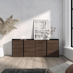 SKRAUT HOME - BUFFET EFFET BOIS DE CHÊNE FONCÉ ET NOIR 207X35X80CM