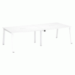 TABLE DE RÉUNION MODULABLE AVEC EXTENSION ECLA L 280 X P 126 CM PLATEAU BLANC PIÉTEMENT MÉTAL BLANC