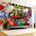 ARTGEIST - PAPIER PEINT GRAFFITIS COLORÉS - 150 X 105 CM - NOIR ET BRONZE