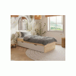 ENSEMBLE SOMMIER GIGOGNE RENFORCÉ ROKKA  BLANC ET BOIS 90X200 CM
