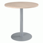 TABLE RONDE EXCELLENS 80 CM PLATEAU CHÊNE CLAIR PIÈTEMENT COLONNE MÉTAL ALUMINIUM