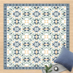 MICASIA - TAPIS EN VINYLE - FLORAL TILES YELLOWISH BLUE WITH BORDER - CARRÉ 1:1 DIMENSION HXL: 140CM X 140CM