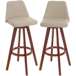 2X TABOURET DE BAR BORAS, CHAISE DE COMPTOIR, BOIS, SIMILICUIR, ROTATIF CRÈME, PIEDS FONCÉS