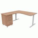 PACK BUREAU+CAISS IDEA ASYM. RET. À GAUCHE 180 CM NOYER/ALU - QUADRIFOGLIO