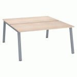 PÔLE 2 BUREAUX ECLA CHÊNE CLAIR L 160 X P 80 CM PIÈTEMENT MÉTAL FINITION ALUMINIUM