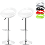 LOT DE 2 TABOURETS DE BAR DESIGN PLASTIQUE ABS, CHAISES HAUTS, ROTATIF SUR 360°,HAUTEUR RÉGLABLE,AVEC DOSSIER ET REPOSE-PIEDS, PIED CHROMÉ,BLANC