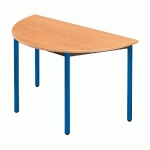 TABLE MODULAIRE DOMINO 1/2 ROND - L. 120 X P. 60 CM - PLATEAU HETRE - PIEDS BLEUS