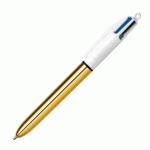 LOT DE 2 - STYLO BILLE 4 BIC COULEURS SHINE OR JAUNE RÉTRACTABLE POINTE 1 MM - ÉCRITURE MOYENNE