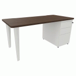 BUREAU EVIDENCE 160X80 NOYER CAISSON PORTEUR/PIED BLANC - VINCO