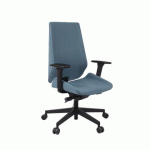 CHAISE DE BUREAU MOON, DOSSIER ET ASSISE TAPISSÉS BLEU, MÉCANISME SYNCHRONE, ACCOUDOIRS 3D, PIÈTEMENT NYLON NOIR