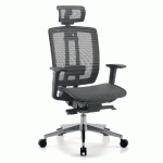 FAUTEUIL DE BUREAU DESIGN AIR ONE DOSSIER HT 72 CM AVEC TÊTIÈRE, MAILLE FILET - NOIR