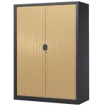 ARMOIRE MÉTAL CONFORT - A RIDEAUX - H. 160 X L. 120  CM - CORPS ANTHRACITE - RIDEAUX HÊTRE