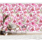 MURALE - PINK FLOWERS WITH BUTTERFLIES DIMENSION HXL: 255CM X 384CM MATÉRIEL: SMART