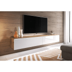 BRATEX - MEUBLE TV LOWBOARD D 180 CM, MEUBLE TV AVEC ÉCLAIRAGE LED, MEUBLE TV SUSPENDU, COULEUR WOTAN/BLANC BRILLANT