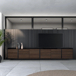 SKRAUT HOME - MEUBLE TV EFFET BOIS DE CHÊNE FONCÉ ET NOIR 309X35X50CM SUSPENDU