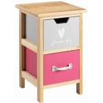 IDIMEX - TABLE DE CHEVET ENFANT ESTA PETITE COMMODE EN BOIS DE PAULOWNIA NATUREL, 2 TIROIRS GRIS ET ROSE AUX MOTIFS COEUR - GRIS, NATUREL, ROSE