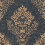 PAPIER PEINT DAMASSÉ DORÉ INTISSÉ POUR COULOIR TAPISSERIE BAROQUE ANTHRACITE & DORÉ PAPIER PEINT NOIR ÉLÉGANT À MOTIF BAROQUE - BLEU, OR