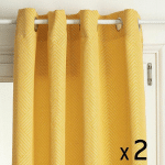 LOT DE 2 RIDEAUX À ŒILLETS TISSU JACQUARD OCRE 140 X 260 CM ATMOSPHERA JAUNE