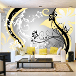 ARTGEIST - PAPIER PEINT ART-FLEURS JAUNE - 100 X 70 CM - JAUNE ET GRIS