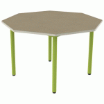 TABLE CARÉLIE OCT Ø120 T6 STR POLY. HÊTRE MIEL BEIGE/VERT AC - MOBIDECOR