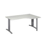 BUREAU COMPACT RETOUR À DROITE IMEDIA - L. 160 X P. 110 CM - PLATEAU GRIS - PIEDS ALUMINIUM