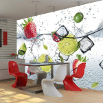 ARTGEIST - PAPIER PEINT ADHÉSIF COCKTAIL PLEIN DE FRUITS - 98 X 70 CM - AZURÉ, BLANC, ROUGE, JAUNE