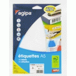 LOT DE 5 - ETIQUETTE ADRESSE JET D'ENCRE ET LASER 133 X 64 MM AGIPA 114024 BLANCHE - BOÎTE DE 48